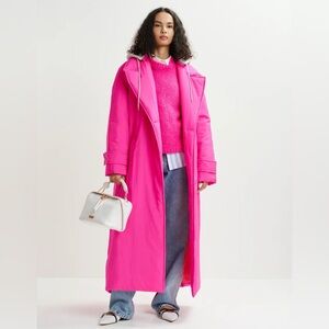 ESSENTIEL ANTWERP Vibrant Pink Long Oversized Puffer Coat